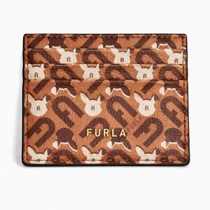 Furla Brown Monogram Bunny Pattern Card Holder NWOT